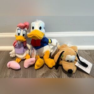 Disney Store Donald Duck Daisy Duck Pluto Mini Bean Bag Plush NWT in Plastic